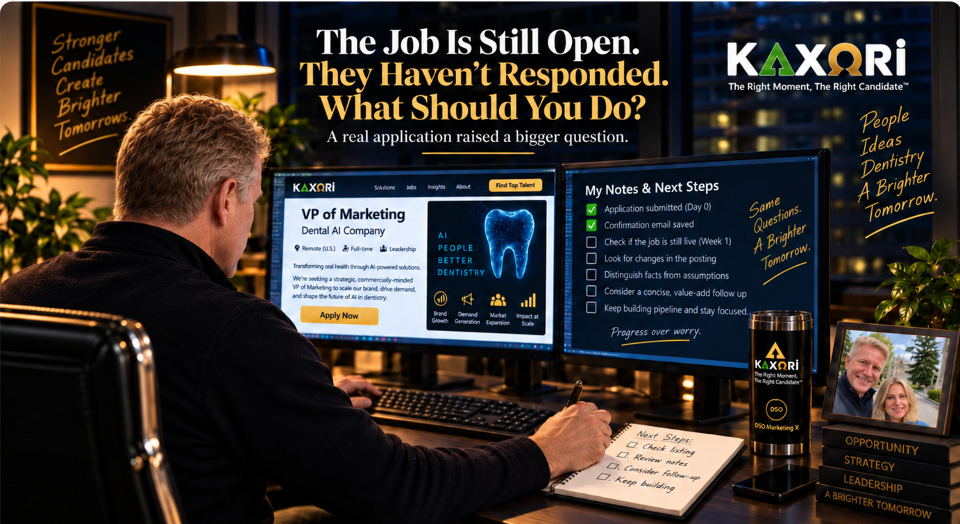 Hero graphic showing a professional reviewing an open VP of Marketing job posting, documenting what can be verified, and deciding whether to follow up.