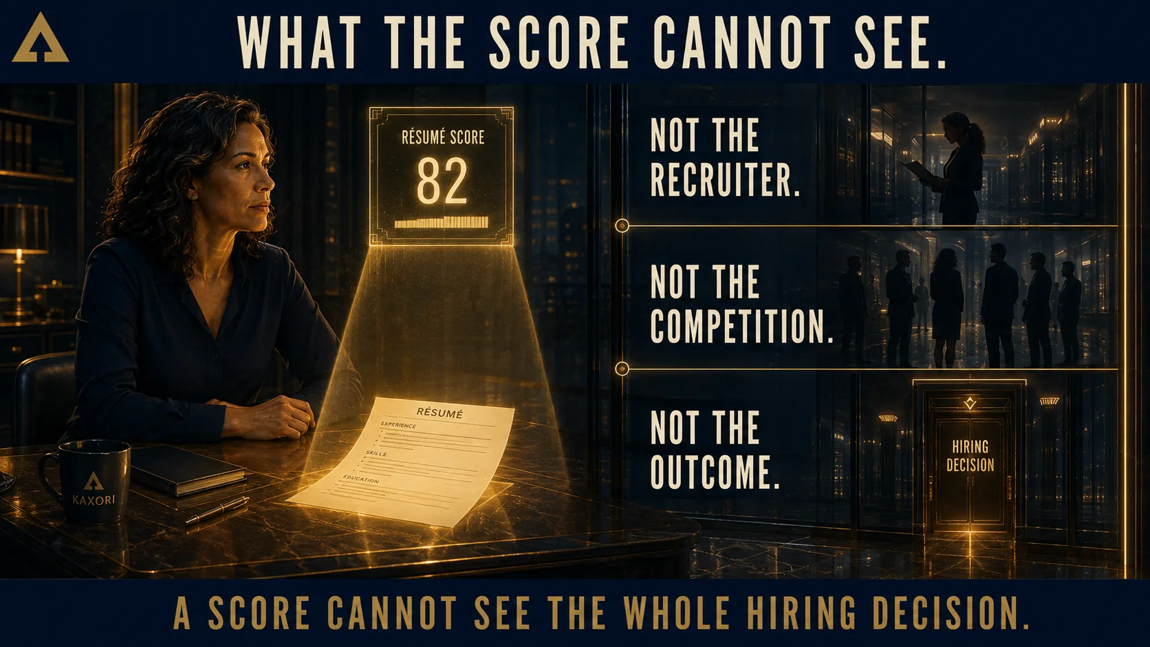 A résumé score cannot see recruiter judgment, other candidates, or the hiring outcome.