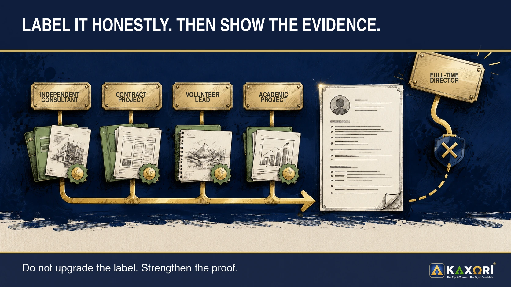 Independent consultant, contract project, volunteer lead, and academic project labels supported by evidence, while an inflated full-time director title is rejected.